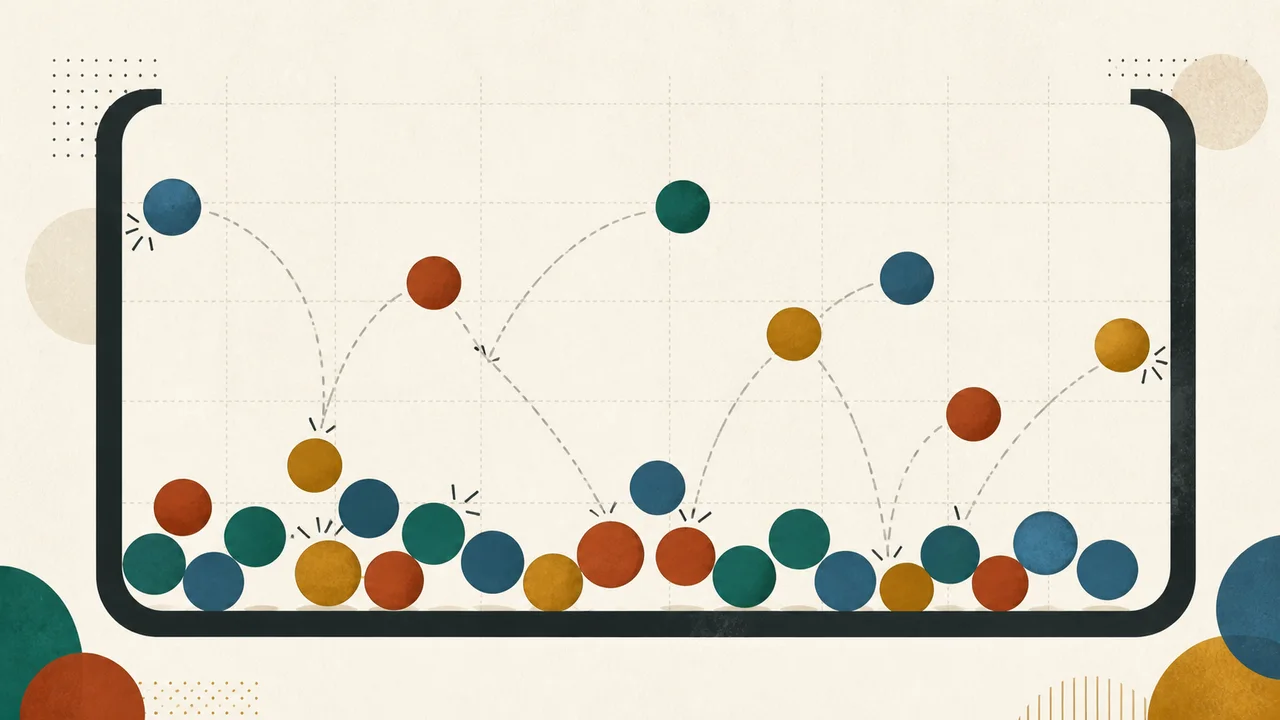 Illustrated particles, collisions, and bouncing trajectories