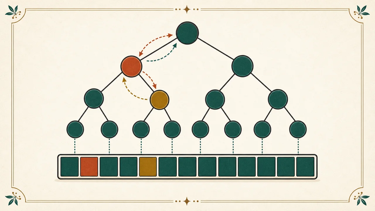 Illustrated complete binary tree aligned with its array representation