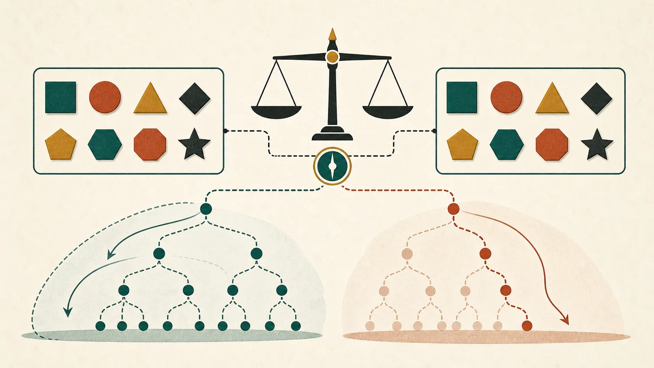 Illustrated balanced groups and partition-search branches